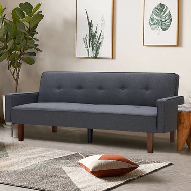 gray sofa in linen