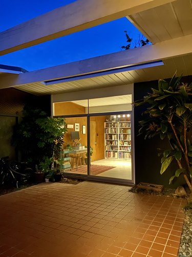 Mae Respicio's writing nook and library at night