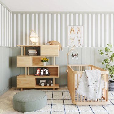 light wood kids' bookcase in nursery