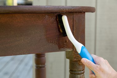 Remove varnish from antique table using oven cleaner