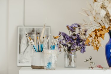 Sofia Shu art studio close-up of paintbrushes