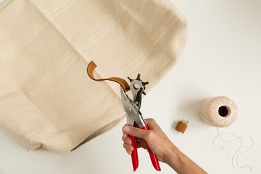 Pinning leather for IKEA hack pillow