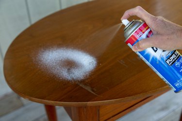 Remove varnish from antique table using oven cleaner