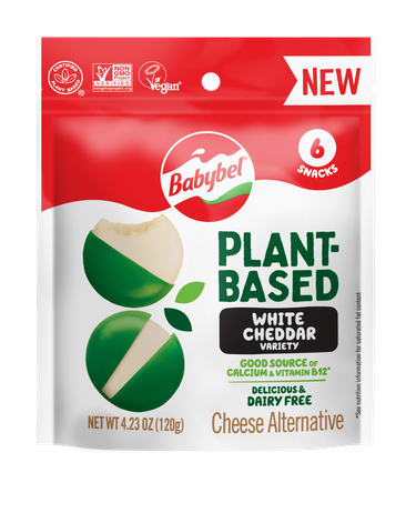A bag of Babybel's new plant-based white cheddar cheese alternative.