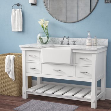 white and marble vanity