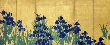 folding screen with irises and gold leaf