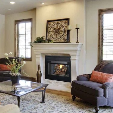 A b-vent gas fireplace in a traditional living room