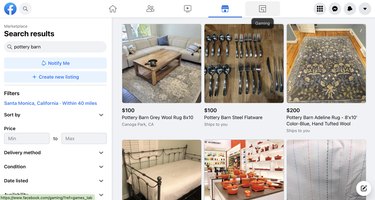 screenshot of pottery barn listings on facebook marketplace