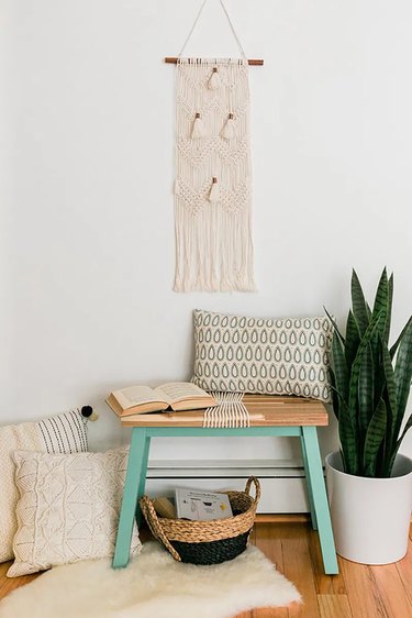 DIY IKEA bench with turquoise legs