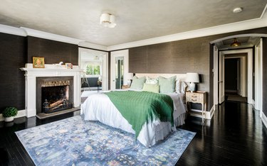 modern bedroom with fireplace