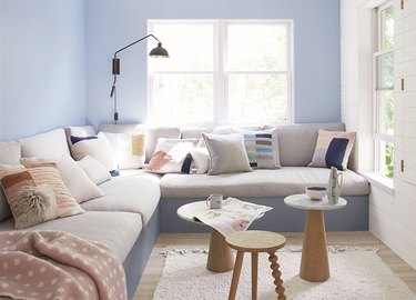 periwinkle and greige living room color idea