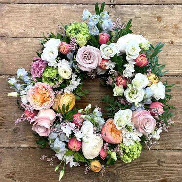 spring wreath with pink roses