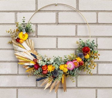 spring floral wreath with exposed wire