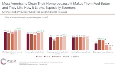 Five bar graphs showing differences in cleaning habits among generations.