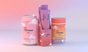 recess mood sparkling water can, powder packets, and powder tub