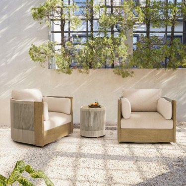 Begie outdoor furniture with small table in the middle
