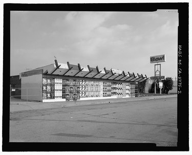 Black and white photo of the Holiday Bowl in Los Angeles