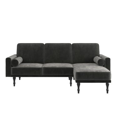 gray sofa in velvet
