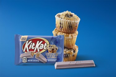 blueberry muffin kit kat next to blueberry muffins