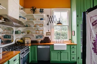 orange and green kitchen