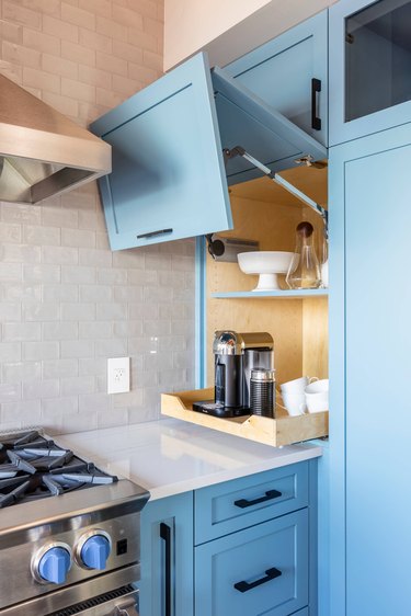 Appliance garages, pull-out shelves help organize kitchen