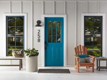 exterior of home with modern blue door