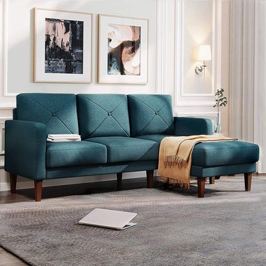 blue sectional in living room