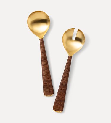 rattan and gold serving set