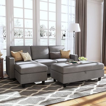 gray sectional with ottoman
