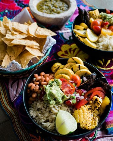 Muy Bueno Cooking Grilled Veggie Burrito Bowls With Hatch Green Chile Rice