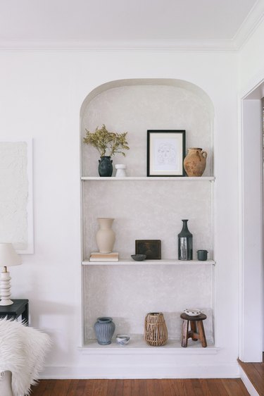 DIY Roman Clay applied to built-in shelves