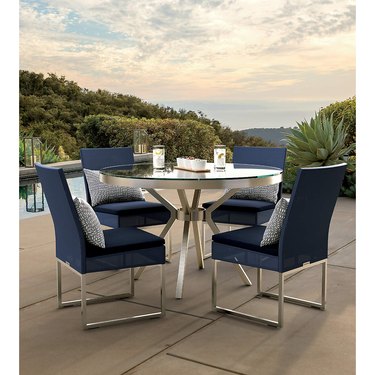 Crate and Barrel Dune Round Outdoor Dining Table With Painted Charcoal Glass