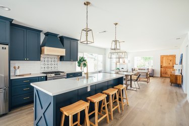 contemporary kitchen lighting with small and large hanging lights