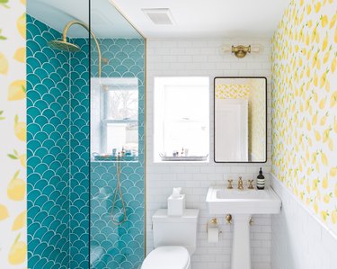 yellow and aqua color idea for bathroom