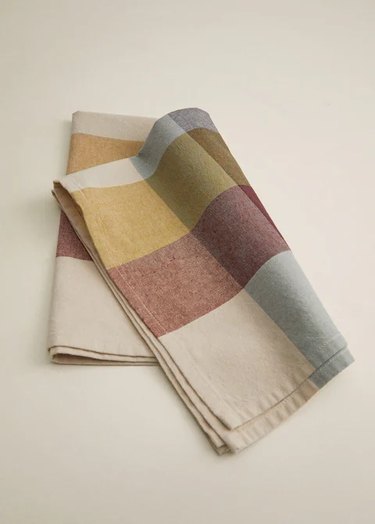100% Cotton Striped Dish Towel in rainbow plaid