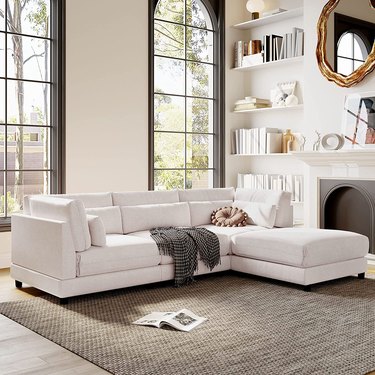 white l-shaped sofa
