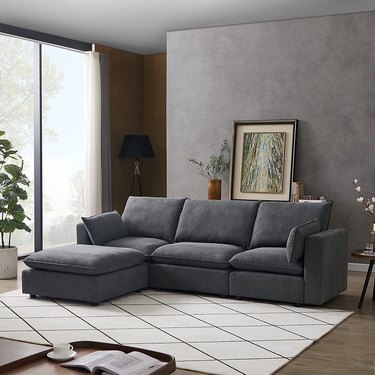 gray l-shaped sofa