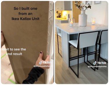 A kitchen island made from an IKEA Kallax shelf