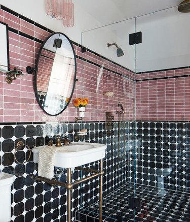 bold pink and black bathroom