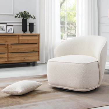 boucle chair with matching pillow in white