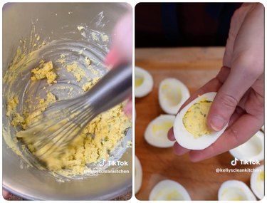A TikTok video shows how to make a twist on classic deviled eggs
