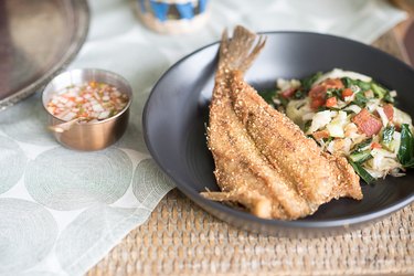 fried fish with collards
