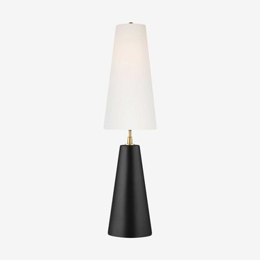 lamp with black base and linen shade