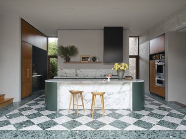 checkerboard flooring in contemporary kitchen