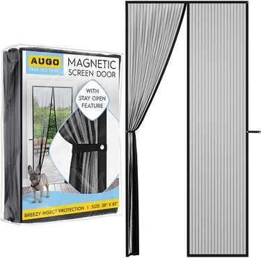 Photo of magnetic screen door and packaging