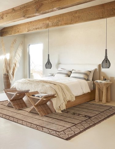 patterned jute rug in bedroom