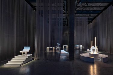iridescent furniture at the Nilufar Gallery during Milan Design Week