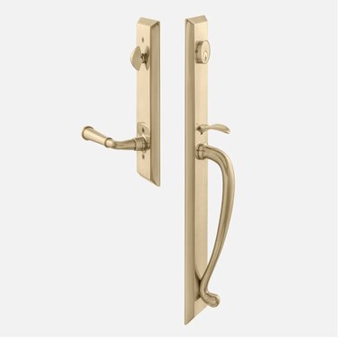 image of a antique brass door handle set