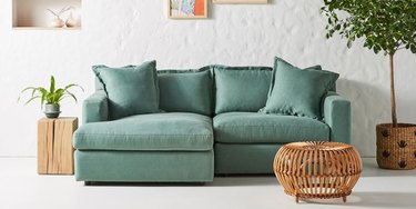 green-blue sofa