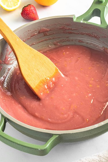 Strawberry citrus curd in a pan